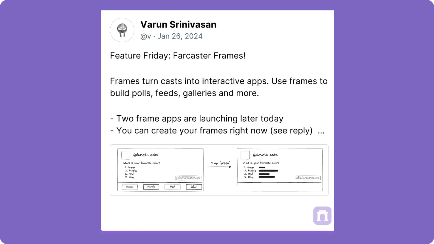 速览Farcaster新功能Frames：将任意帖子转换为可交互应用，能引爆Web3社交吗？