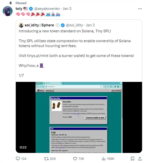 被Solana创始人推特置顶，新代币标准Tiny SPL有何魔力？