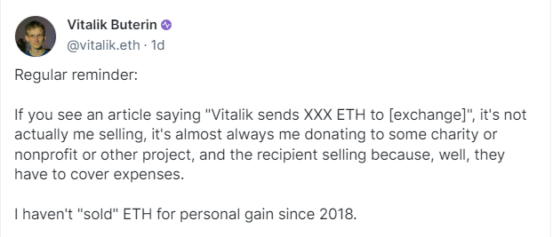 Vitalik说从未因私利出售ETH，我们盘点了下他个人和慈善机构的钱包