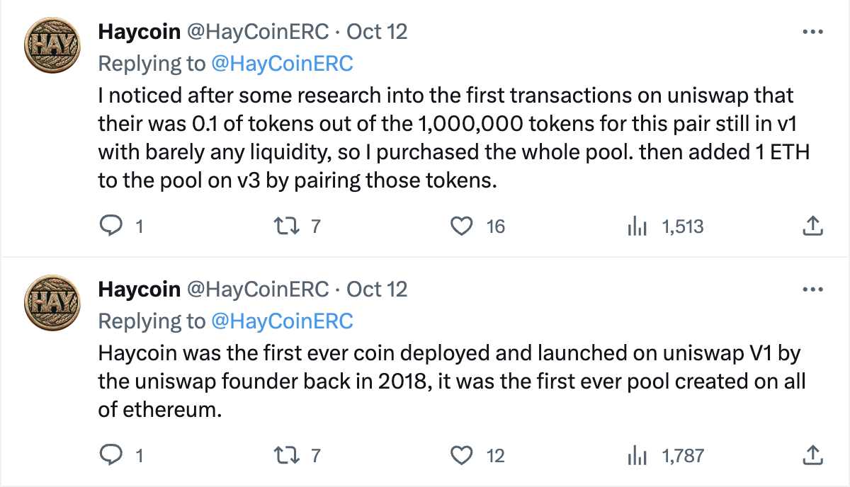 After Uniswap founder burns 99.99% of supply, test token HayCoin becomes more like a Meme