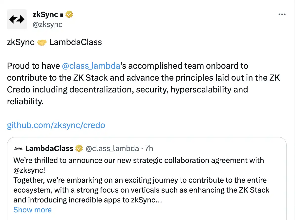 离开Starknet，转投zkSync，资深ZK开发团队LambdaClass为何跳槽？