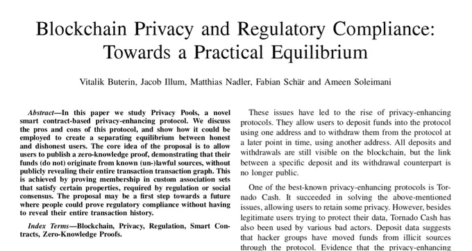 Vitalik最新论文精炼：Privacy Pools如何解决“隐私、去中心化、合规”的不可能三角难题？