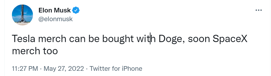 马斯克：特斯拉的商品可以用 Doge 购买，SpaceX 的商品也很快