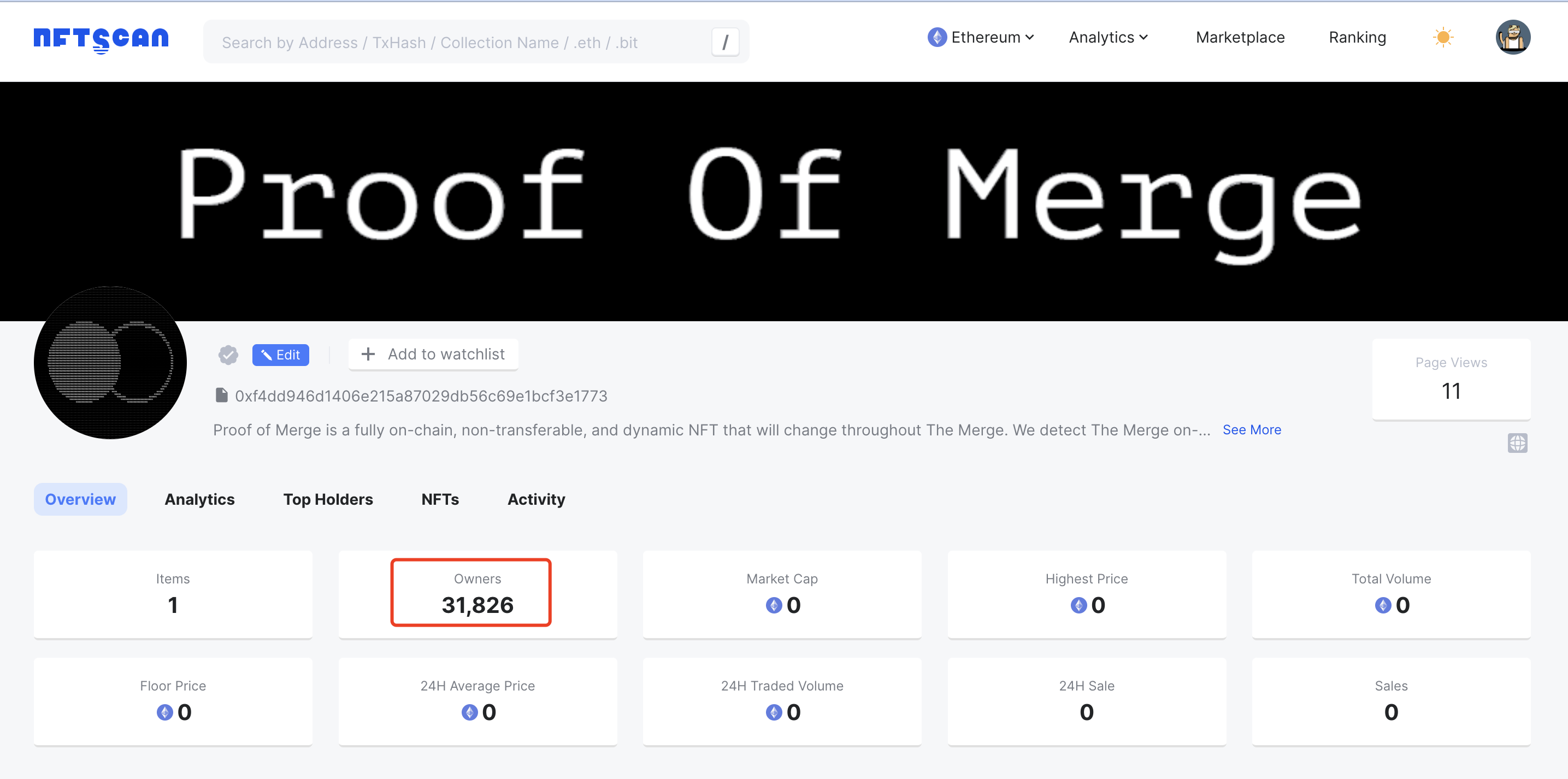 数据：Proof Of Merge NFT采用ERC1155标准，现已铸造超3万枚