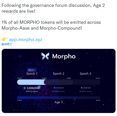 借贷协议Morpho上线Age 2奖励，拟分配1000万枚MORPHO代币