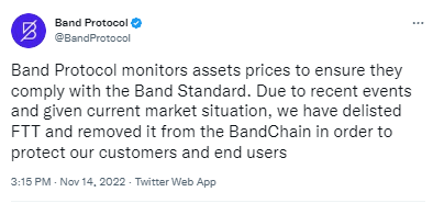 Band Protocol已下架FTT并将其从BandChain中删除