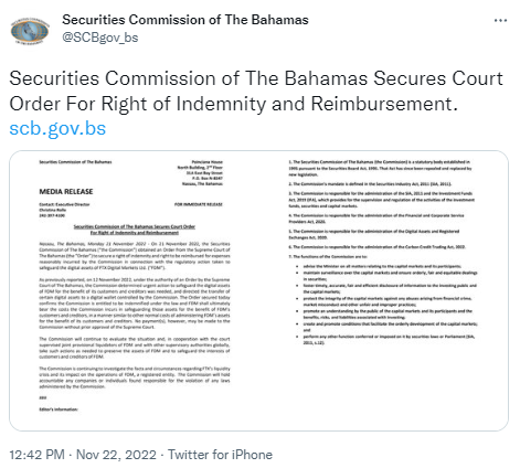 巴哈马证券委员会获法院批准可就FTX监管行动中的合理费用获得补偿