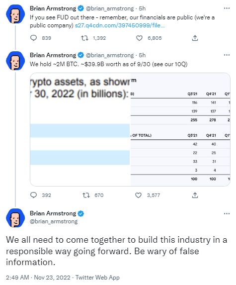 Coinbase CEO：公司现持有约200万枚BTC，请警惕虚假信息