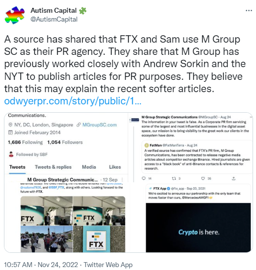 加密KOL：FTX和SBF的公关代理M Group与纽约时报关系密切