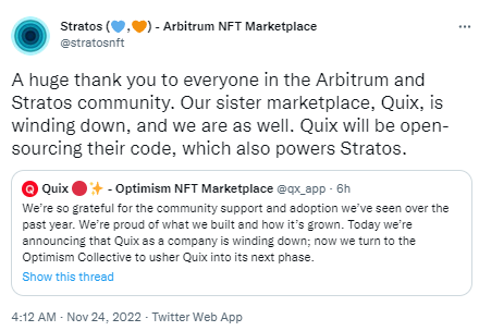 Arbitrum生態NFT市場Stratos將結束運營並將開源其代碼