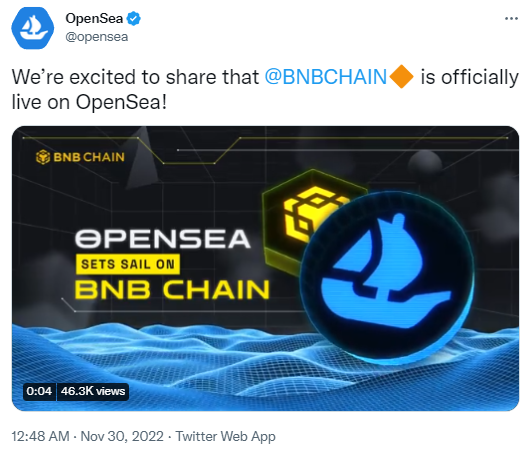 OpenSea已支持基于BNB Chain的NFT