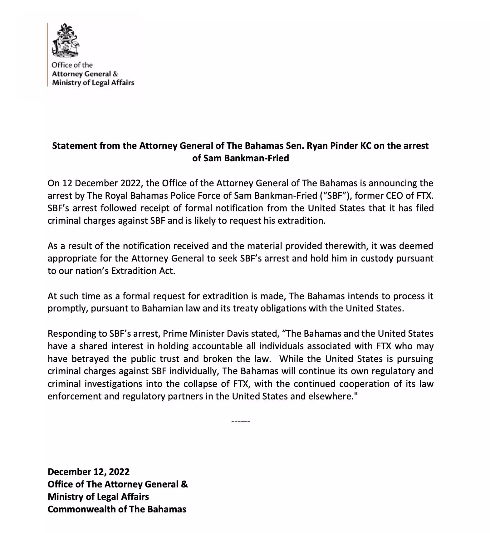 SBF被巴哈马当局“掐点”逮捕，证词草稿否认指控，现任CEO公布5大重组计划