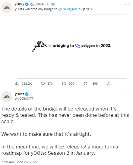 Solana生态NFT项目y00ts拟于明年一季度桥接至Polygon