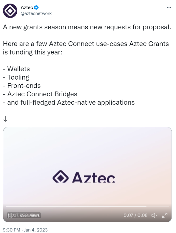 Aztec Grants为Aztec Connect用例发起新一轮资助申请