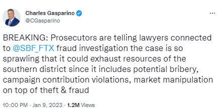 福克斯记者：美检察官称SBF案规模庞大，或会耗尽纽约南区检察资源