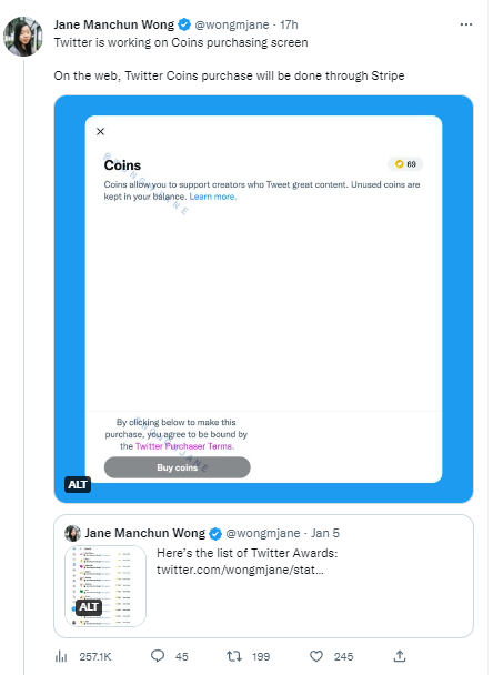 科技博主：推特或将通过与Stripe的合作支持以法币购买Twitter Coin