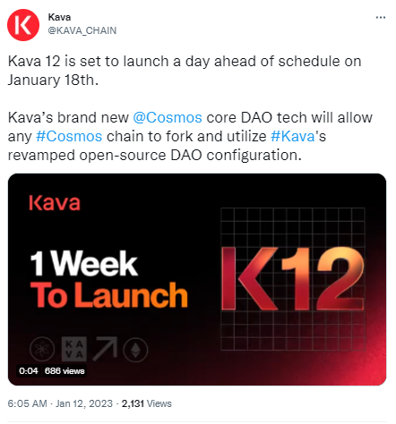 Kava Network：Kava 12主網推出時間提前至1月18日