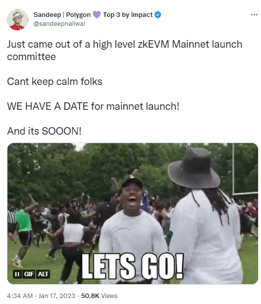 Polygon联创：已在刚结束的会议上确定zkEVM主网启动日期