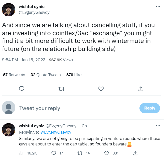 Wintermute創始人:不會投資三箭資本和CoinFlex擬議的新加密交易所