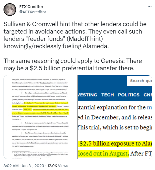 FTX债权人：法庭文件显示除Voyager外其他贷方也可能成为Alameda贷款撤销行动的目标