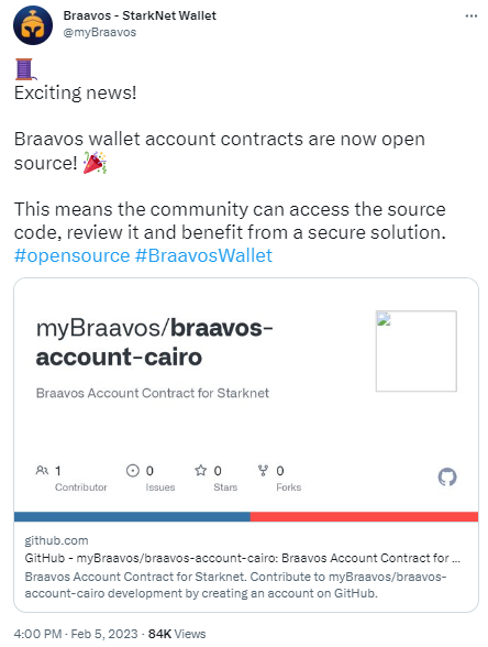 StarkNet生態加密錢包Braavos已開源賬戶合約