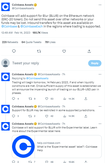 Coinbase將上線Blur (BLUR)