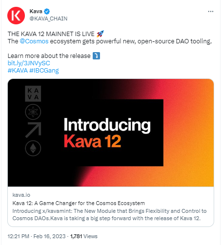 Kava Network已發布KAVA 12主網