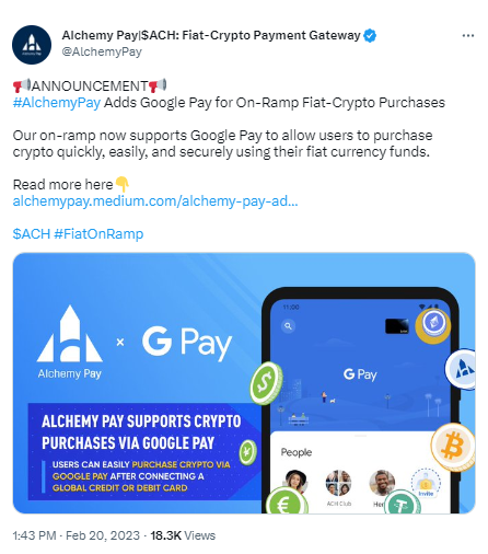 加密支付网关Alchemy Pay新增支持Google Pay购买加密货币