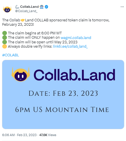 Collab.Land将于2月24日9时启动COLLAB代币空投申领