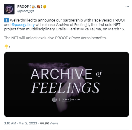 Moonbirds母公司PROOF將於3月15日發布NFT系列“Archive of Feelings”