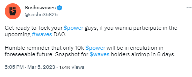 Waves创始人:POWER代币流通量仅有1万枚