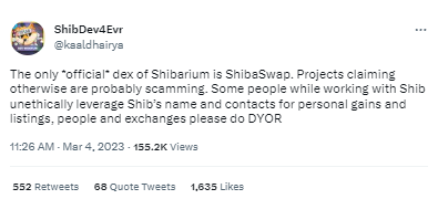Shiba Inu开发者：ShibaSwap是Shibarium唯一官方DEX