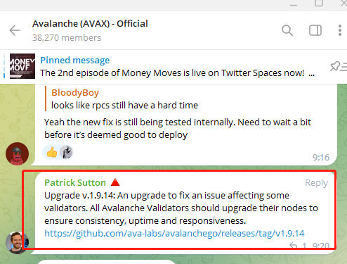 Avalanche v.1.9.14版本发布，Avalanche C链已恢复出块