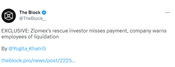 外媒：Zipmex的救助投资者未能付款，员工被告知或将清算