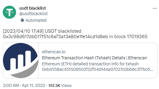 Tether将此前攻击MEV事件相关地址列入黑名单