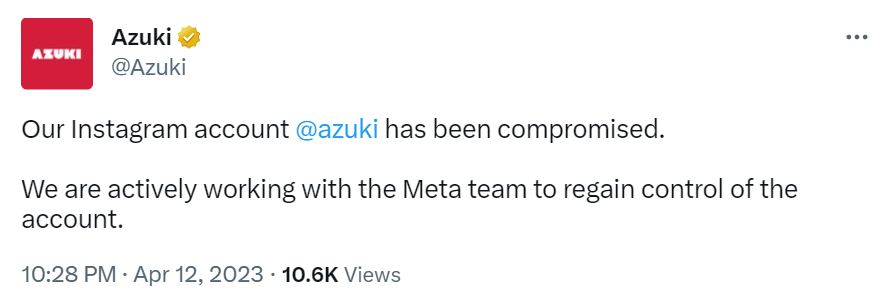 Azuki官方Instagram被盗，正与Meta团队联系进行解决