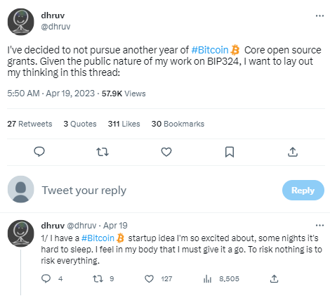 Bitcoin Core开发者Dhruvkaran Mehta宣布离职，将专注于新的创业理念