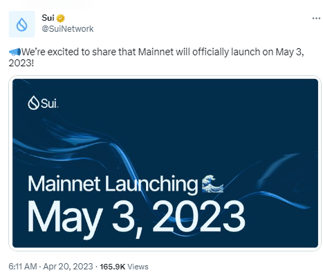 公鏈項目Sui將於5月3日正式啟動主網