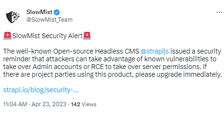 预警：CMS软件Strapi存在可接管Admin账号权限的漏洞，请立即升级