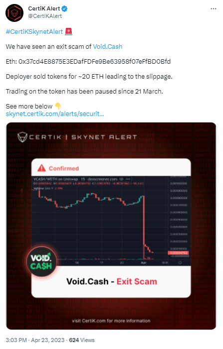 安全團隊:Void.Cash項目系退出騙局