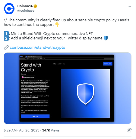 Coinbase推出名为“Stand With Crypto”的纪念NFT