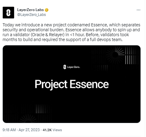 LayerZero Labs推出新项目Essence，支持快速启动并运行验证器