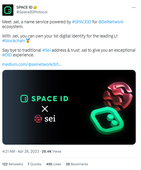 SPACE ID将为Sei Network生态引入“.sei”域名