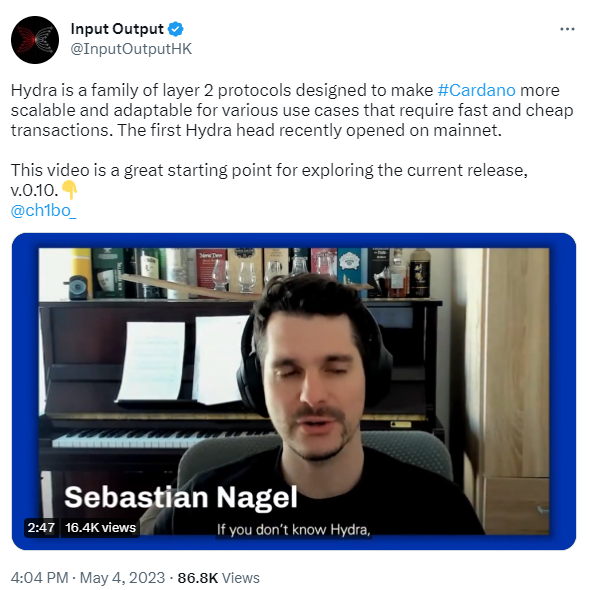 Cardano主網已上線Layer 2擴容解決方案Hydra