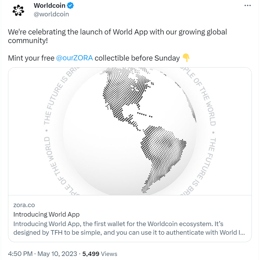 Worldcoin推出名为“Introducing World App”的纪念NFT