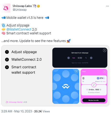 Uniswap Wallet发布v1.5版本，新增支持WalletConnect 2.0等功能