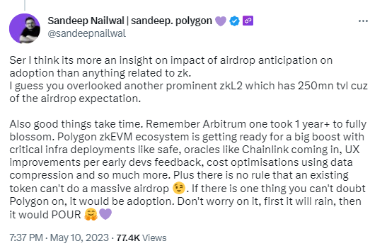 Polygon联创：没有规定现有代币不能进行大规模空投，好事也需要时间