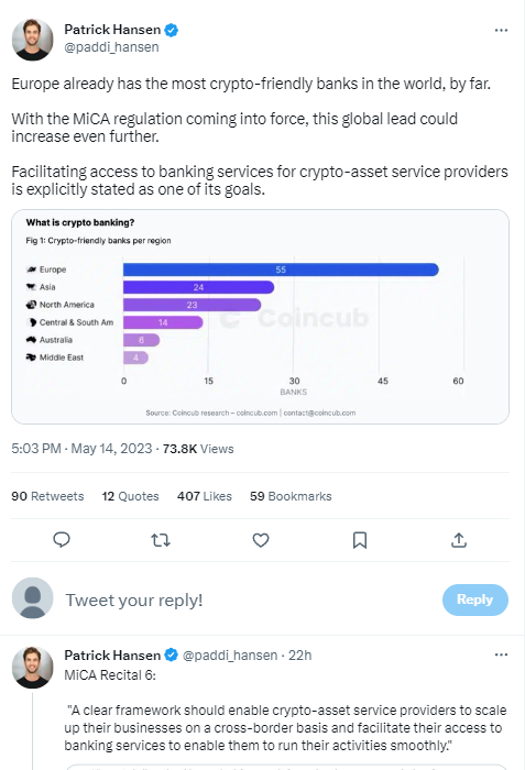 Circle欧盟战略与政策总监：MiCA法规生效后欧洲或会有更多加密友好银行