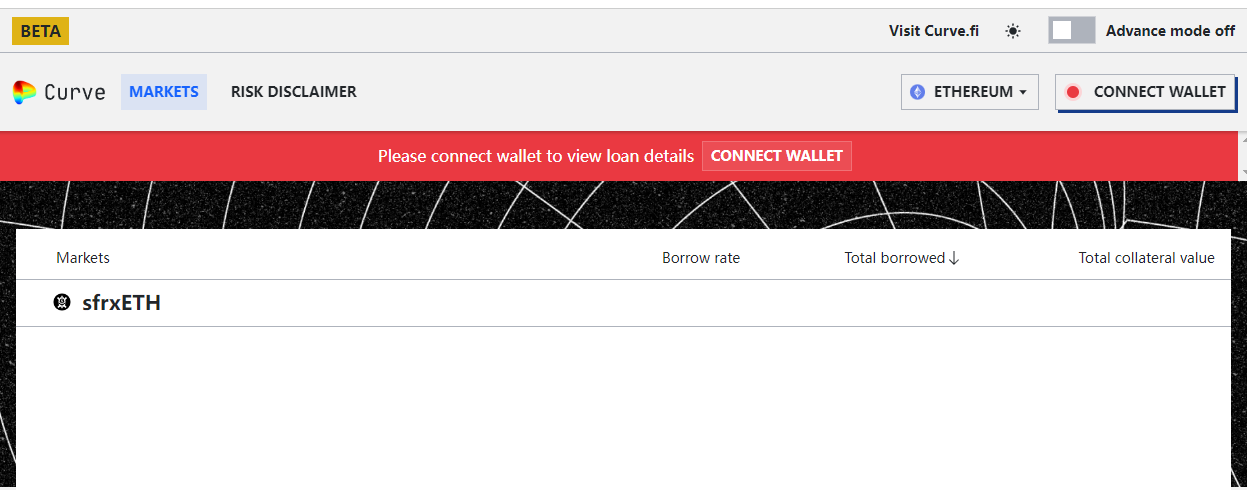 crvUSD的用户界面已完成部署，现仅支持sfrxETH作为抵押品