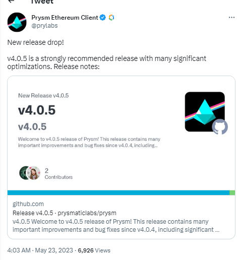 以太坊客户端Prysm发布v4.0.5版本，包含证明聚合等重大改进